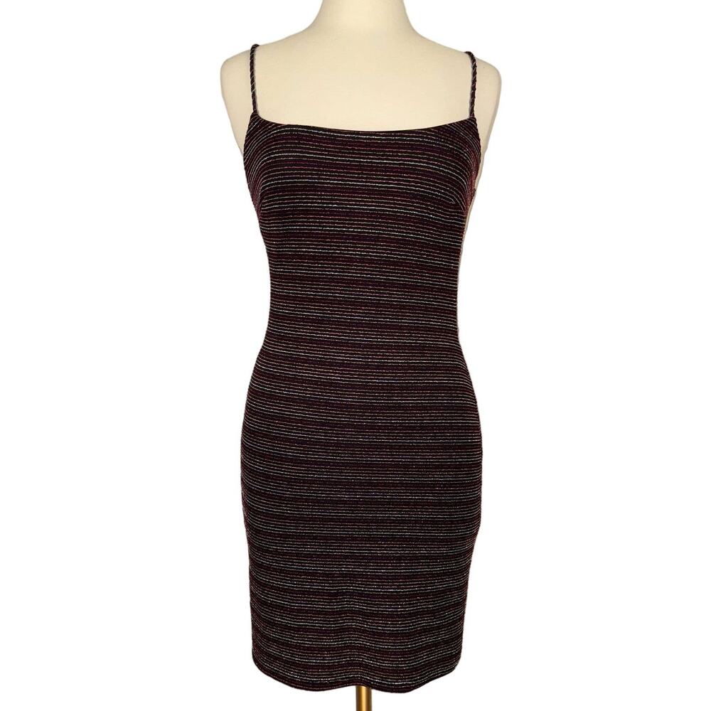 NWT LUSH | Pink Striped Metallic‎ Spaghetti Strap Bodycon Dress | Women's Large